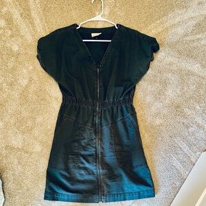 Universal Thread Black Short-Sleeve Zip-Front Mini Dress